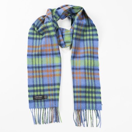 John Hanly Merinowollen Sjaal Denim Blauw Limegroen Oranje Geruit