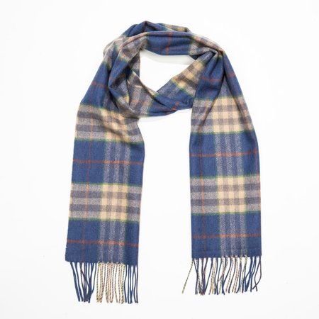 John Hanly Merinowollen Sjaal Blauw Camel Roest Geruit