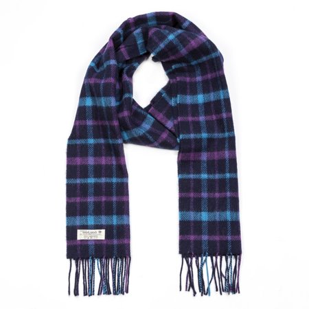 John Hanly Lange Lamswollen Sjaal Groenblauw Navy Turquoise Paars Geruit