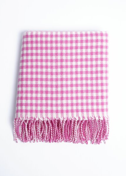 Foxford Lamswollen Babydeken Cerise Pink Gingham  Foxford Lamswollen Babydeken Cerise Pink Gingham
