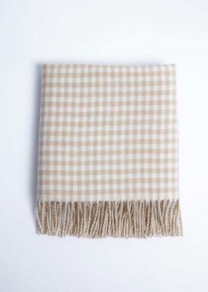 Foxford Lamswollen Babydeken Fawn Gingham  Foxford Lamswollen Babydeken Fawn Gingham