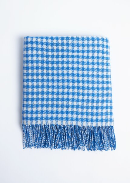 Foxford Lamswollen Babydeken Cornish Blue Gingham  Foxford Lamswollen Babydeken Cornish Blue Gingham