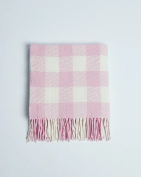 Foxford Lamswollen Babydeken Pink Check Foxford Lamswollen Babydeken Pink Check