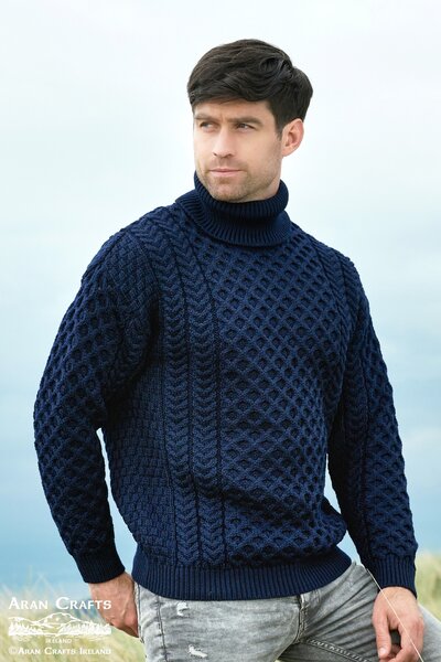 Aran Crafts (Uniseks) Wollen Colltrui Carrick Navy 