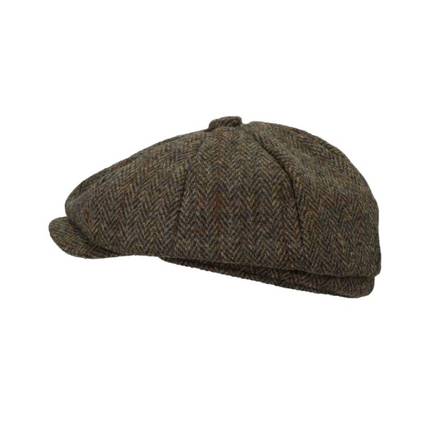 Walker en Hawkes Harris Tweed 8-Panel Thomas Baker Boy Cap Charcoal