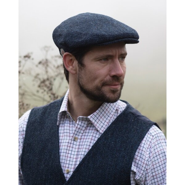 Walker en Hawkes Harris Tweed Oakmoor Flat Cap Midnight Blue