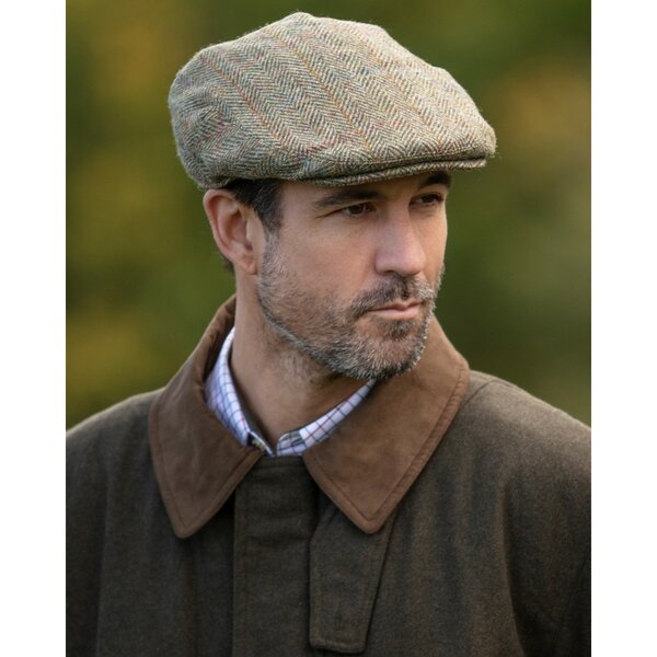 Walker en Hawkes Harris Tweed Oakmoor Flat Cap Moss Green