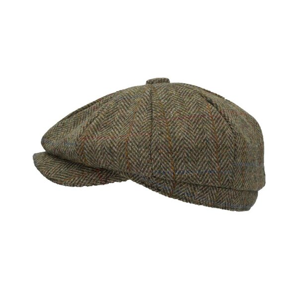 Walker en Hawkes Harris Tweed 8-Panel Thomas Baker Boy Cap Moss Green