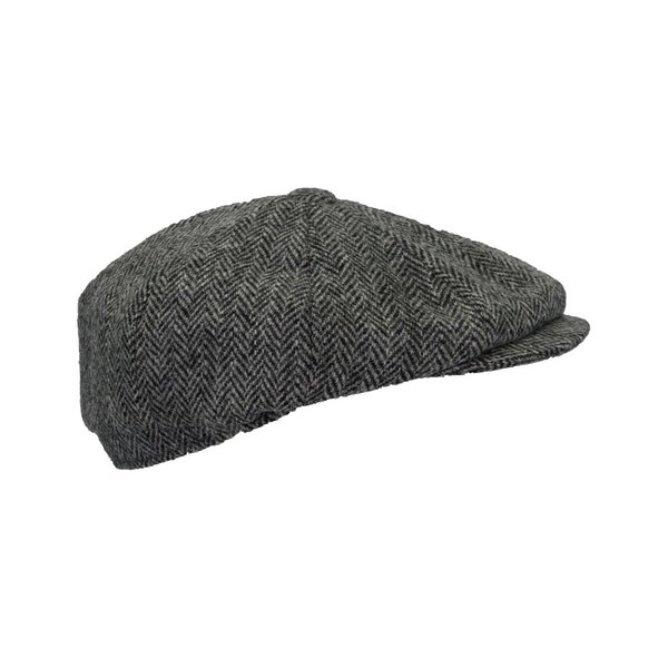 Walker en Hawkes Harris Tweed 8-Panel Thomas Baker Boy Cap Steel Grey