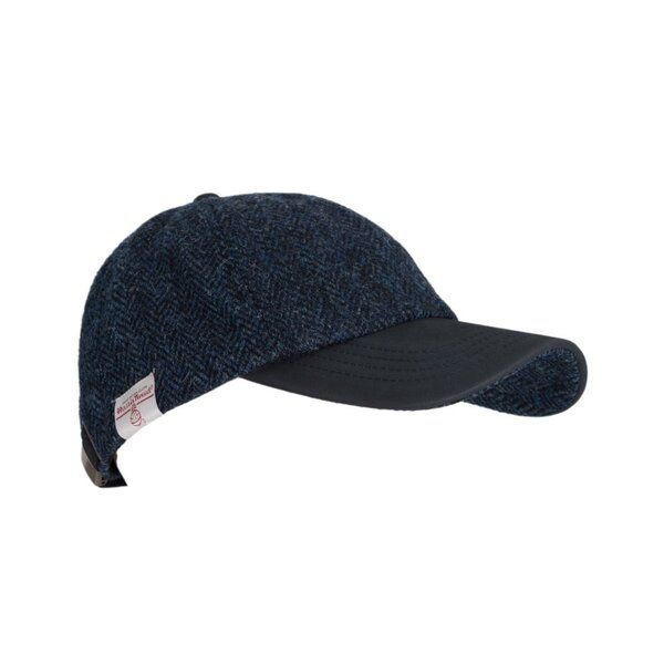 Walker en Hawkes Harris Tweed Baseball Cap Leren Klep Midnight Blue