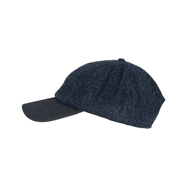 Walker en Hawkes Harris Tweed Brungton Baseball Cap Leren Klep Midnight Blue