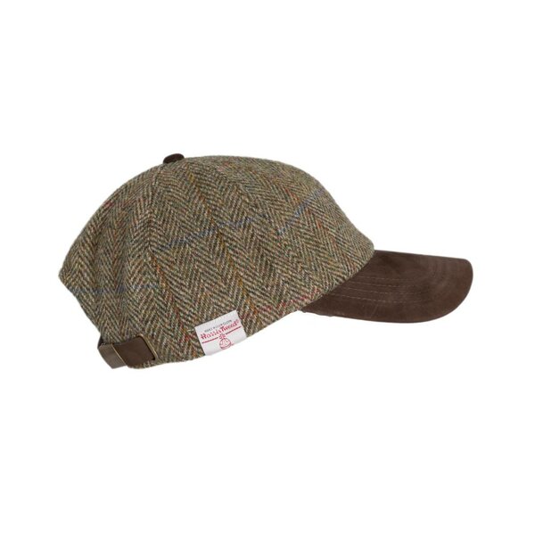 Walker en Hawkes Harris Tweed Brungton Baseball Cap Leren Klep Moss Green