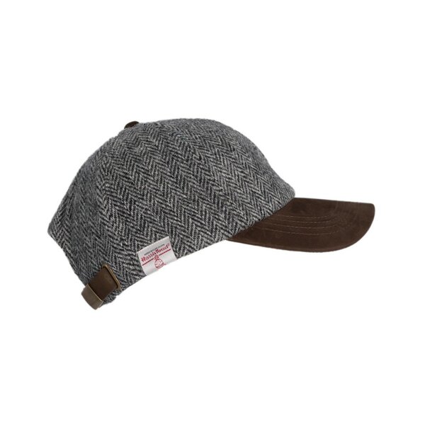Walker en Hawkes Harris Tweed Brungton Baseball Cap Leren Klep Steel Grey