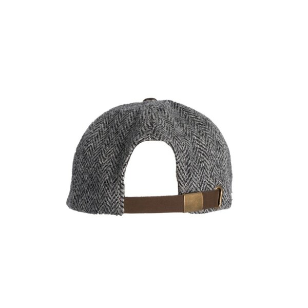 Walker en Hawkes Harris Tweed Brungton Baseball Cap Leren Klep Steel Grey