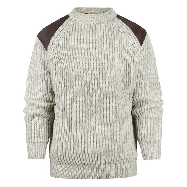 Highland Club Wollen Swaledale Trui Light Grey Welsh Donker Leer