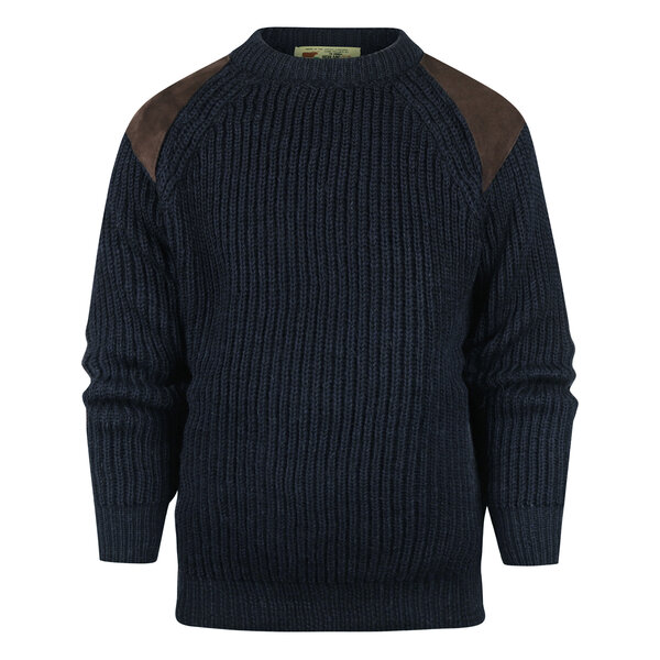 Highland Club Wollen Swaledale Trui Navy Donker Leer