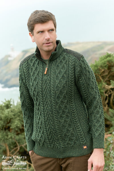 Aran Crafts Wollen trui Curracloe Army Green