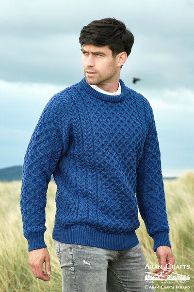 Aran Crafts (Unisex) Wollen Kabeltrui Kildare Denim