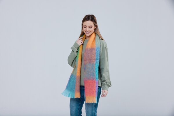 Foxford Mohair Grote Sjaal Turquoise Orange