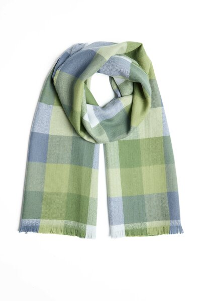 Foxford Fine Merino Extra Grote Sjaal Green Blue Check