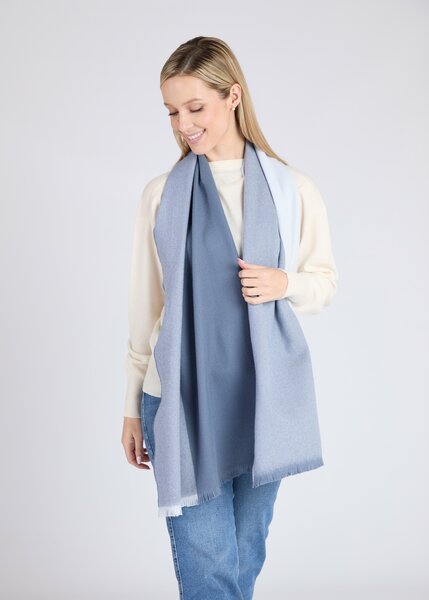 Foxford Fine Merino Extra Grote Sjaal Denim 4 Stripe