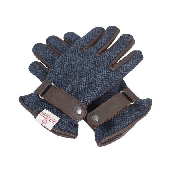 Walker en Hawkes Harris Tweed Hallbrook Handschoenen Midnight Blue