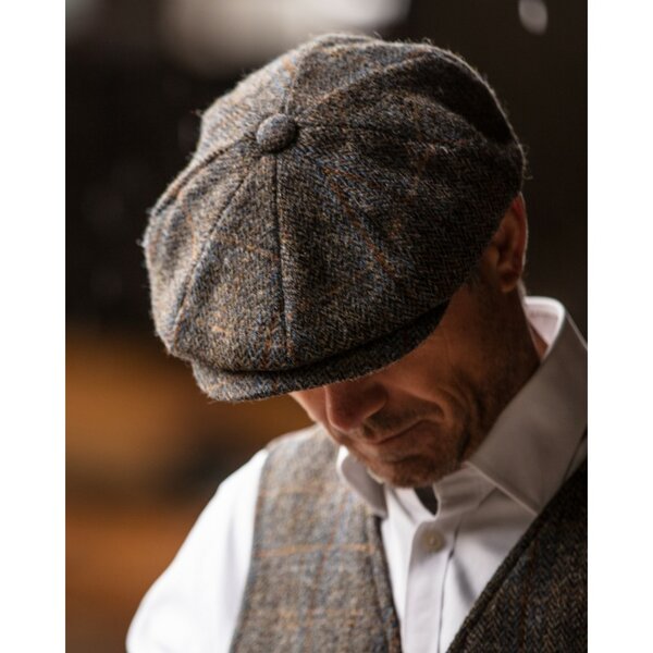 Walker en Hawkes Harris Tweed 8-Panel Thomas Baker Boy Cap Clinton Brown