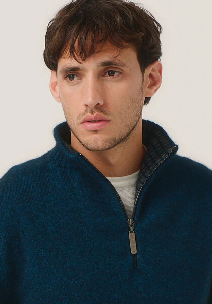 MerinoMink wollen trui Whittaker Half Zip - Peacock Slate