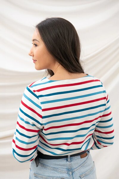 Lighthouse Shirt Causeway Red Current - Teal Stripe