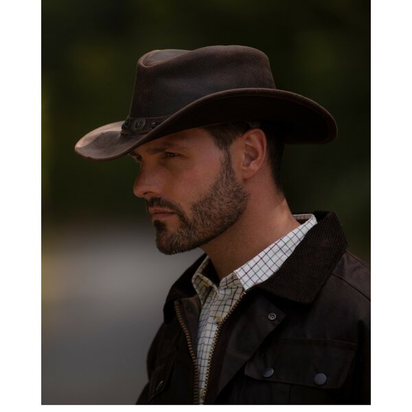 Walker en Hawkes Leather Outback Antique Explorer Hat Dark Brown